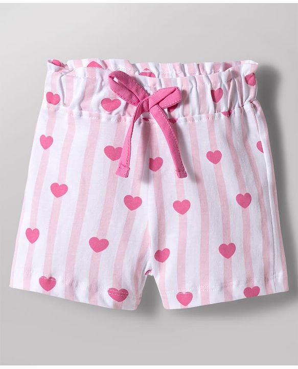 Babyhug Disney Single Jersey Knit Half Sleeves T-Shirt & Shorts Night Suit With Minnie Mouse & Friends Graphics - White