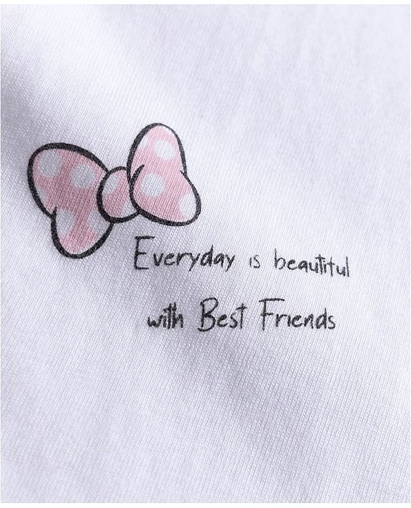 Babyhug Disney Single Jersey Knit Half Sleeves T-Shirt & Shorts Night Suit With Minnie Mouse & Friends Graphics - White