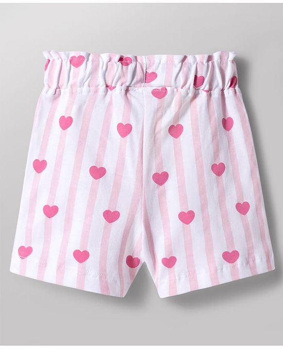 Babyhug Disney Single Jersey Knit Half Sleeves T-Shirt & Shorts Night Suit With Minnie Mouse & Friends Graphics - White