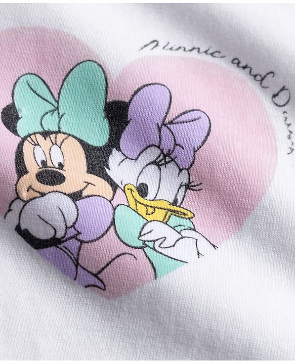Babyhug Disney Single Jersey Knit Half Sleeves T-Shirt & Shorts Night Suit With Minnie Mouse & Friends Graphics - White