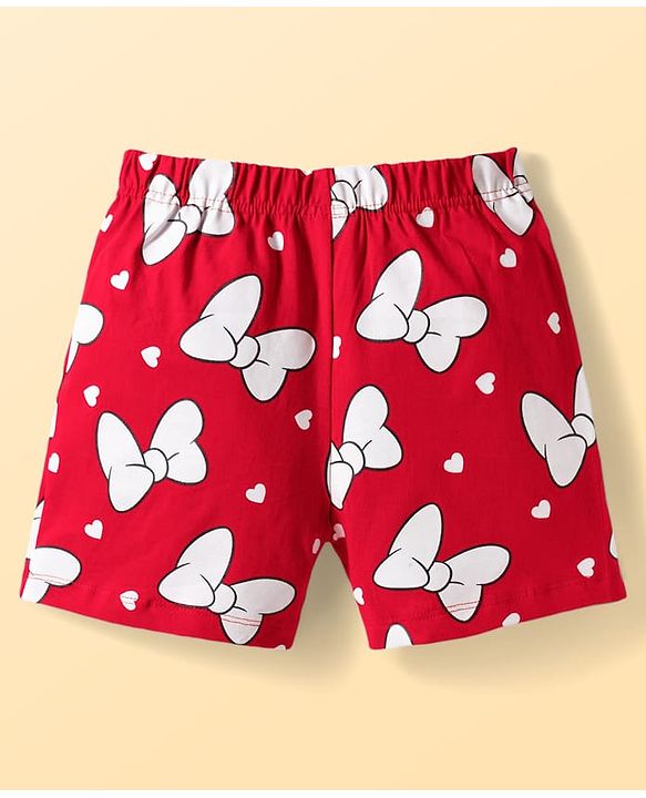 Pine Kids Disney Single Jersey Knit Half Sleeves T-Shirt & Shorts Night Suit With Minnie & Donald Print - Multicolour