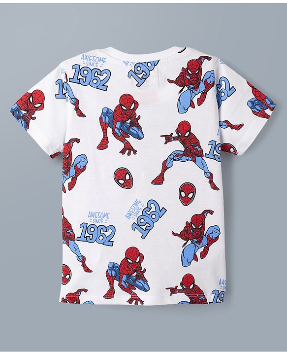 Babyhug Single Jersey Knit Half Sleeves Co-Ords T-Shirt & Shorts Night Suit with Spider-Man Print - White