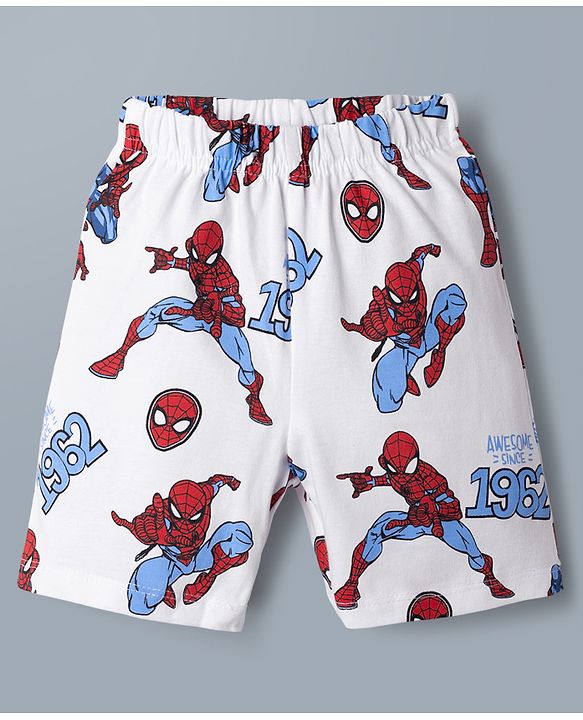 Babyhug Single Jersey Knit Half Sleeves Co-Ords T-Shirt & Shorts Night Suit with Spider-Man Print - White