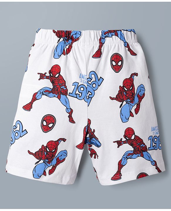 Babyhug Single Jersey Knit Half Sleeves Co-Ords T-Shirt & Shorts Night Suit with Spider-Man Print - White