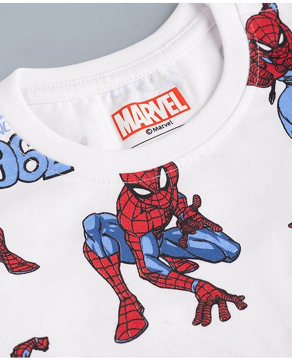 Babyhug Single Jersey Knit Half Sleeves Co-Ords T-Shirt & Shorts Night Suit with Spider-Man Print - White