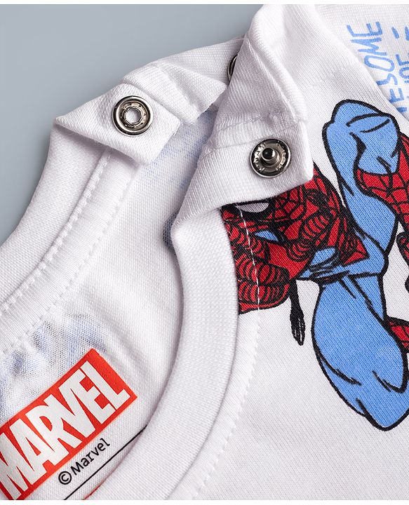 Babyhug Single Jersey Knit Half Sleeves Co-Ords T-Shirt & Shorts Night Suit with Spider-Man Print - White