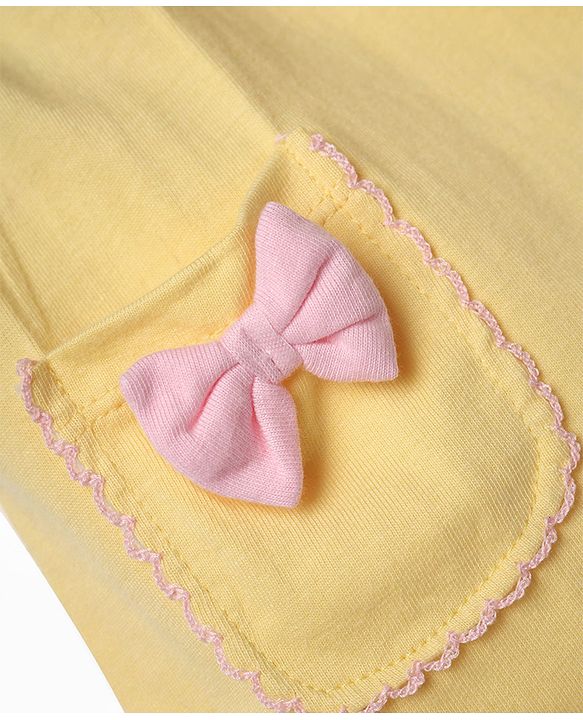 Babyhug 100% Cotton Knit Top with Frill Sleeves and Floral Embroidery - Yellow