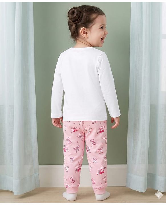 Babyhug Disney Single Jersey Full Sleeves T-Shirt & Pyjama Night Suit With Marie Graphics - Multicolor