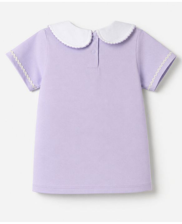 Babyhug 100% Cotton Knit Top with Half Sleeves and Floral Embroidery - Lavender