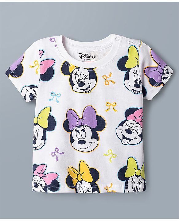 Babyhug Disney Single Jersey Knit Half Sleeves Tshirts With Mickey & Marie Graphic Pack of 2  - White