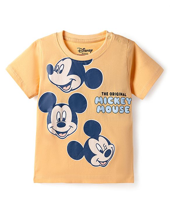 Babyhug Disney Single Jersey Knit Half Sleeves T-Shirts with Mickey Mouse Print Pack of 2 - Blue & White