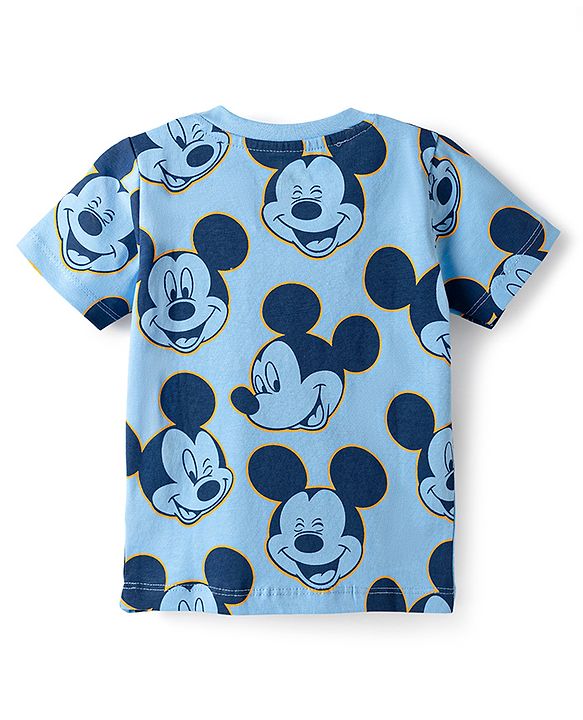 Babyhug Disney Single Jersey Knit Half Sleeves T-Shirts with Mickey Mouse Print Pack of 2 - Blue & White