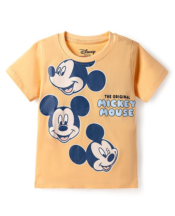 Babyhug Disney Single Jersey Knit Half Sleeves T-Shirts with Mickey Mouse Print Pack of 2 - Blue & White
