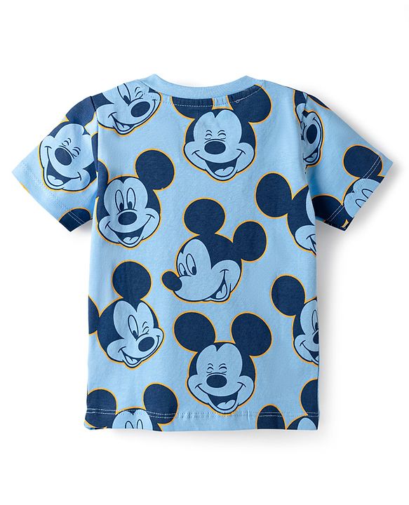 Babyhug Disney Single Jersey Knit Half Sleeves T-Shirts with Mickey Mouse Print Pack of 2 - Blue & White