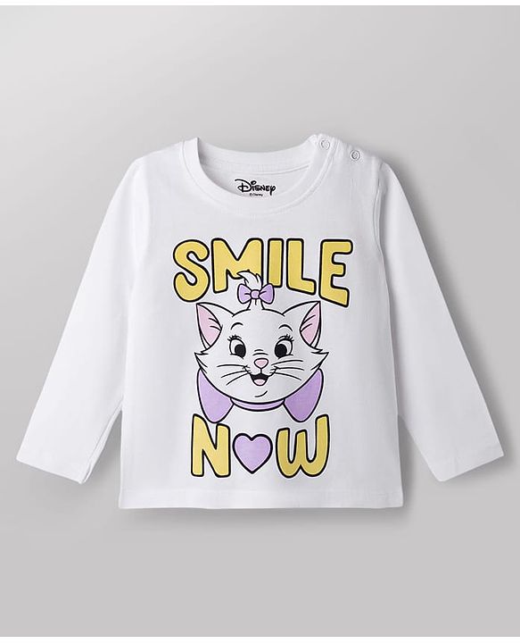 Babyhug Disney Cotton Knit Full Sleeves T-Shirt & Pyjama Night Suit With Polka Dots & Marie Graphic - Multi Color