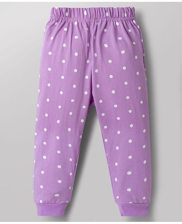 Babyhug Disney Cotton Knit Full Sleeves T-Shirt & Pyjama Night Suit With Polka Dots & Marie Graphic - Multi Color