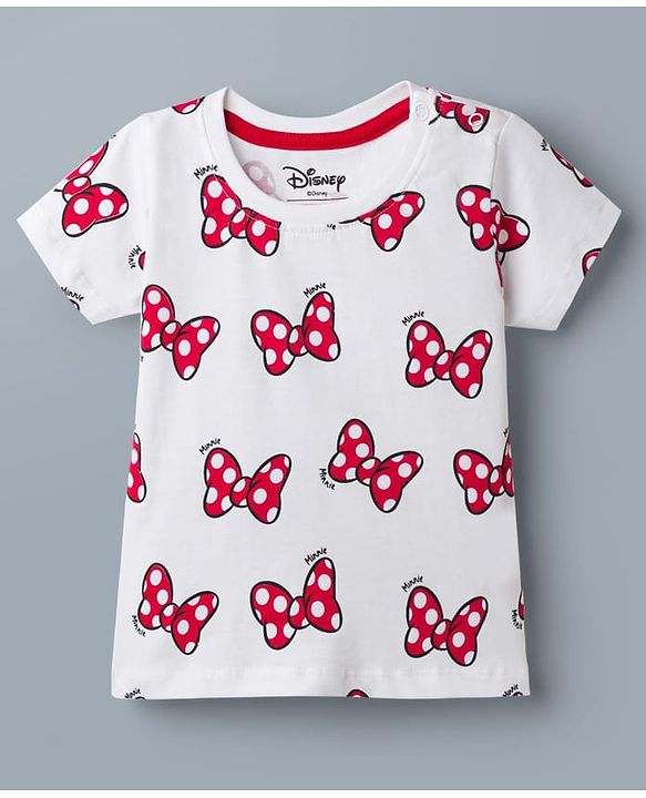 Babyhug Disney Single Jersey Knit Half Sleeves T-Shirts With Minnie Mouse Graphic Pack of 2 - Red & White