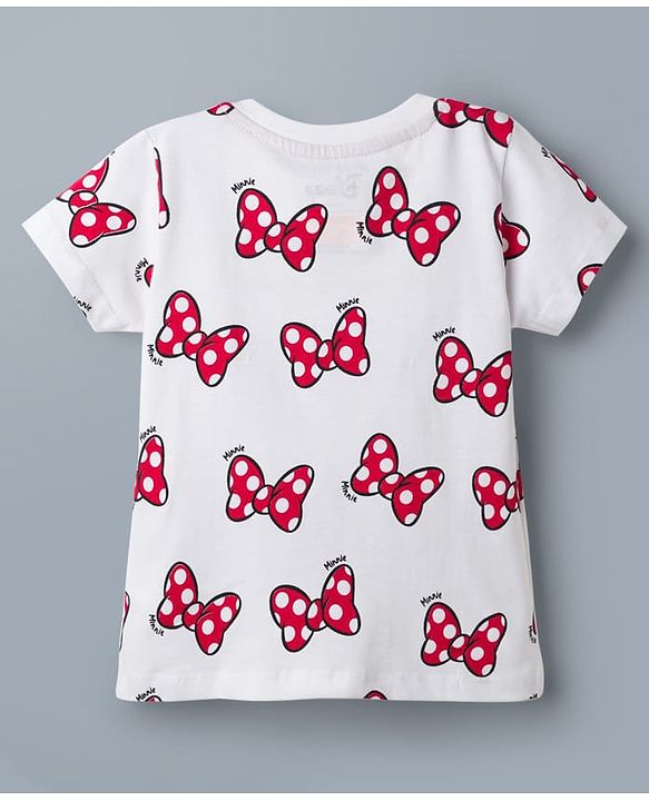 Babyhug Disney Single Jersey Knit Half Sleeves T-Shirts With Minnie Mouse Graphic Pack of 2 - Red & White