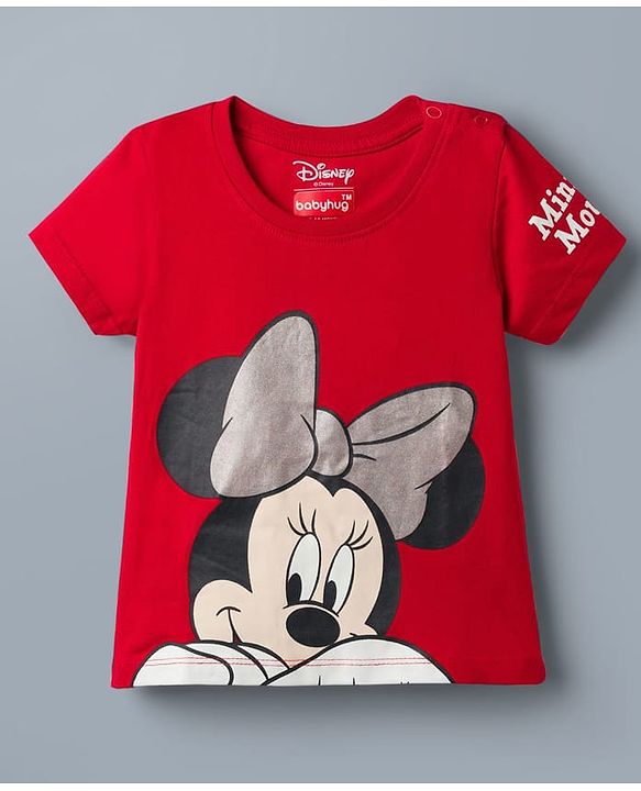 Babyhug Disney Single Jersey Knit Half Sleeves T-Shirts With Minnie Mouse Graphic Pack of 2 - Red & White