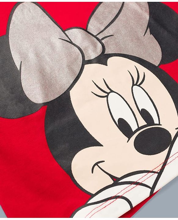 Babyhug Disney Single Jersey Knit Half Sleeves T-Shirts With Minnie Mouse Graphic Pack of 2 - Red & White