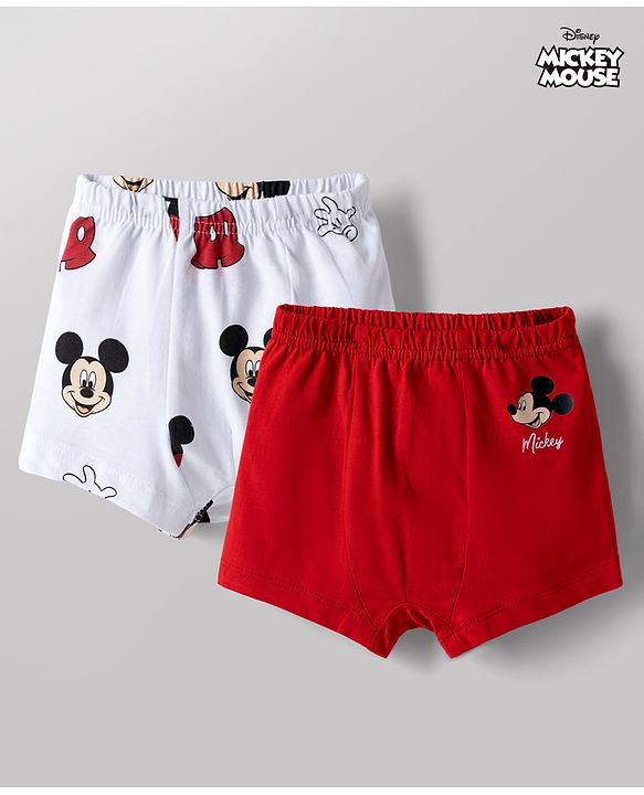Babyhug Disney Single Jersey Knit Briefs With Mickey Mouse Graphic Pack of 2 - White & Red