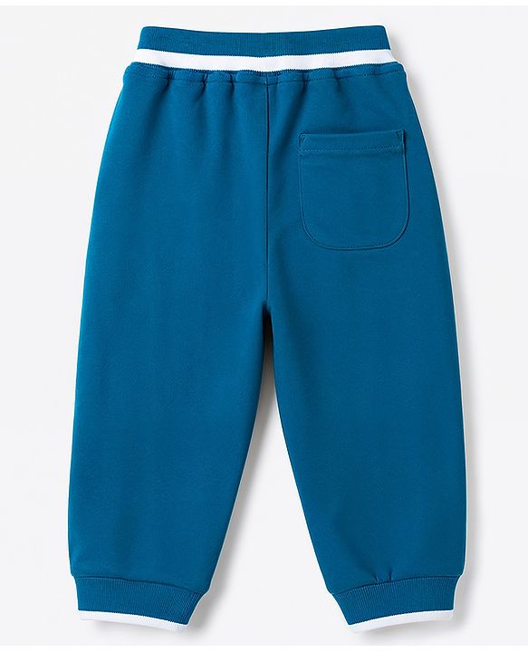 Babyhug Cotton Terry Knit Solid Full Length Lounge Pant With Animal Print - Blue