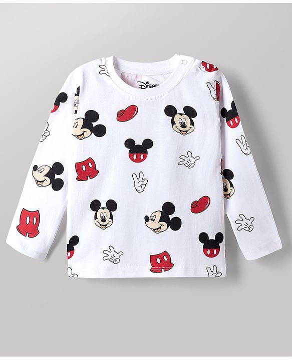Babyhug Disney Single Jersey Knit Full Sleeves Co-Ords T-Shirt & Pyjama Night Suit with Mickey Mouse Print Pack of 2 - Red & White
