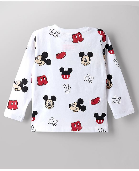 Babyhug Disney Single Jersey Knit Full Sleeves Co-Ords T-Shirt & Pyjama Night Suit with Mickey Mouse Print Pack of 2 - Red & White