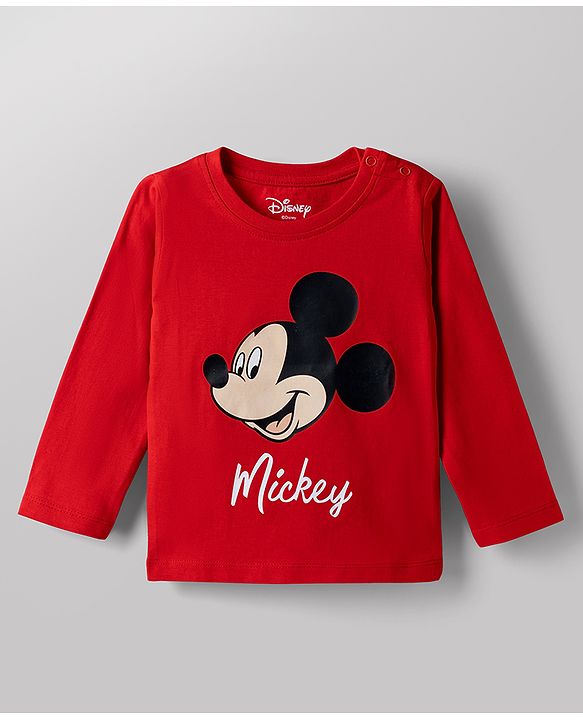 Babyhug Disney Single Jersey Knit Full Sleeves Co-Ords T-Shirt & Pyjama Night Suit with Mickey Mouse Print Pack of 2 - Red & White