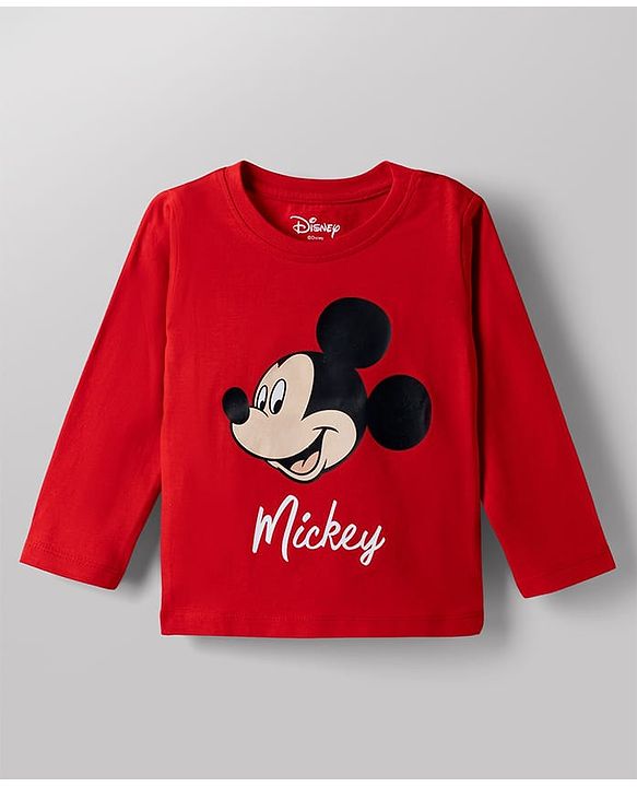 Babyhug Disney Single Jersey Knit Full Sleeves Co-Ords T-Shirt & Pyjama Night Suit with Mickey Mouse Print Pack of 2 - Red & White