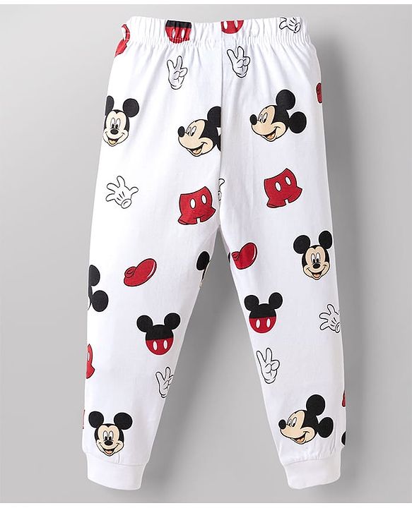 Babyhug Disney Single Jersey Knit Full Sleeves Co-Ords T-Shirt & Pyjama Night Suit with Mickey Mouse Print Pack of 2 - Red & White