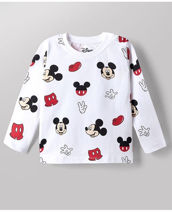 Babyhug Disney Single Jersey Knit Full Sleeves Co-Ords T-Shirt & Pyjama Night Suit with Mickey Mouse Print Pack of 2 - Red & White