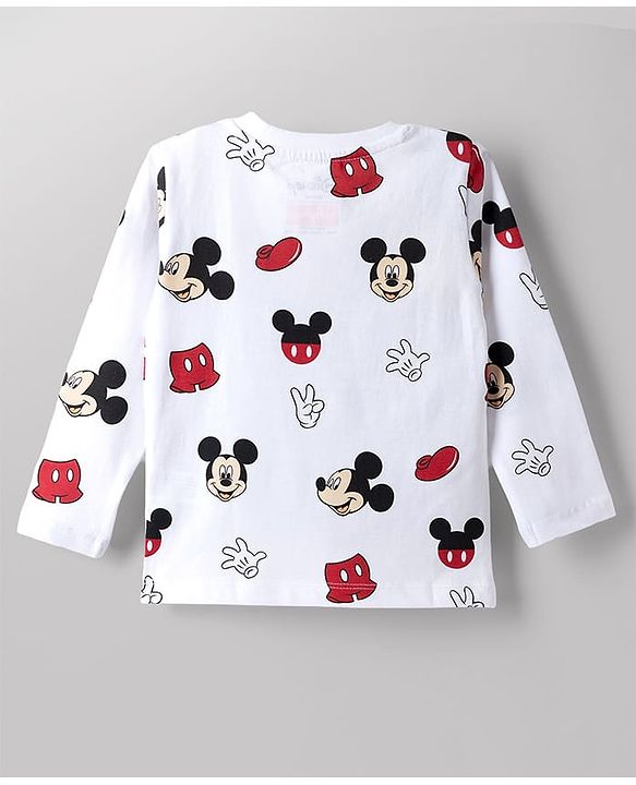Babyhug Disney Single Jersey Knit Full Sleeves Co-Ords T-Shirt & Pyjama Night Suit with Mickey Mouse Print Pack of 2 - Red & White