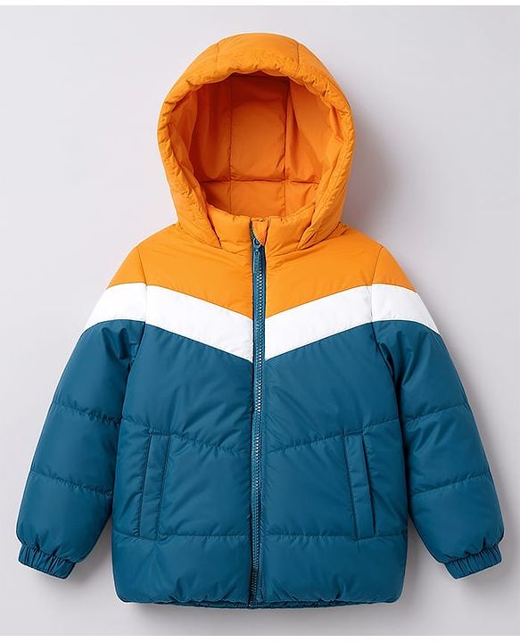 Pine Kids Woven Full Sleeves Hooded Padded Jacket with Colour Block Design - Blue
