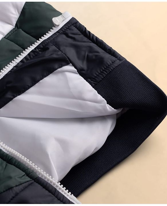 Pine Kids Woven Full Sleeves Hooded Padded Jacket - White & Green