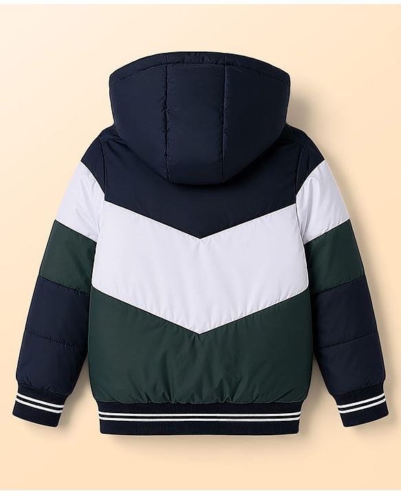 Pine Kids Woven Full Sleeves Hooded Padded Jacket - White & Green