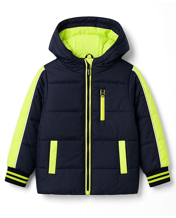 Pine Kids Woven Full Sleeves Hooded Padded Jacket - Navy Blue