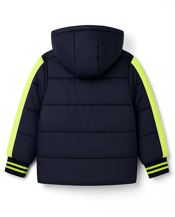 Pine Kids Woven Full Sleeves Hooded Padded Jacket - Navy Blue
