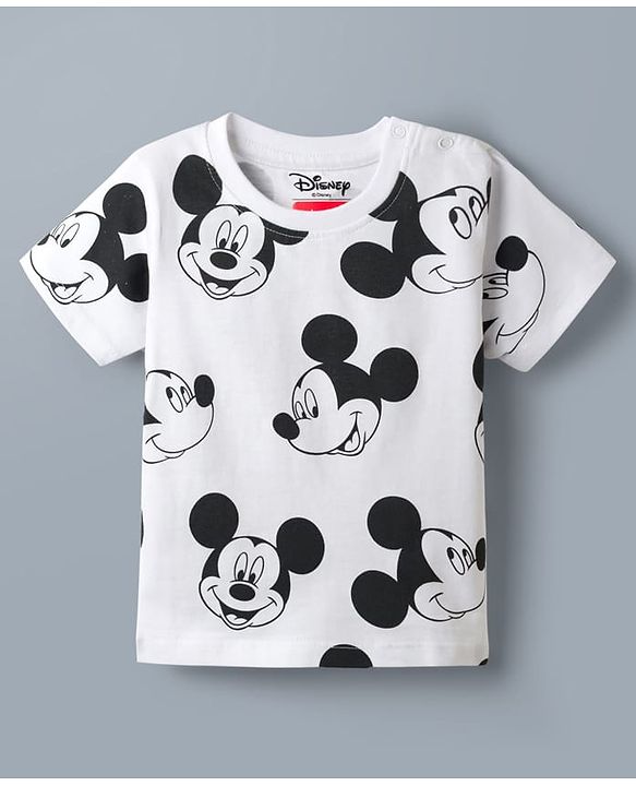 Babyhug Disney Single Jersey Knit Half Sleeves T-Shirts  With Mickey Mouse Graphic Pack Of 2 - White & Blue