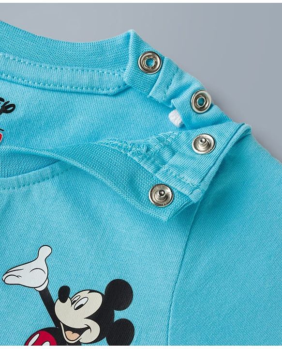 Babyhug Disney Single Jersey Knit Half Sleeves T-Shirts  With Mickey Mouse Graphic Pack Of 2 - White & Blue