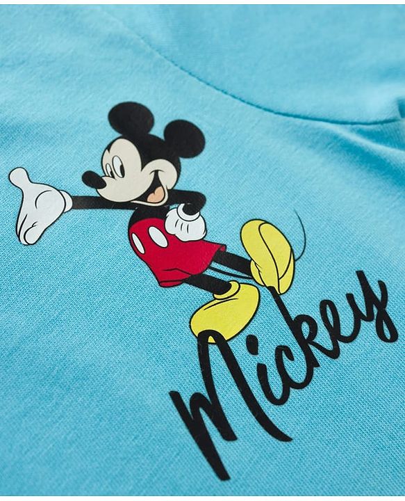Babyhug Disney Single Jersey Knit Half Sleeves T-Shirts  With Mickey Mouse Graphic Pack Of 2 - White & Blue