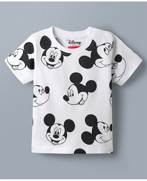 Babyhug Disney Single Jersey Knit Half Sleeves T-Shirts  With Mickey Mouse Graphic Pack Of 2 - White & Blue