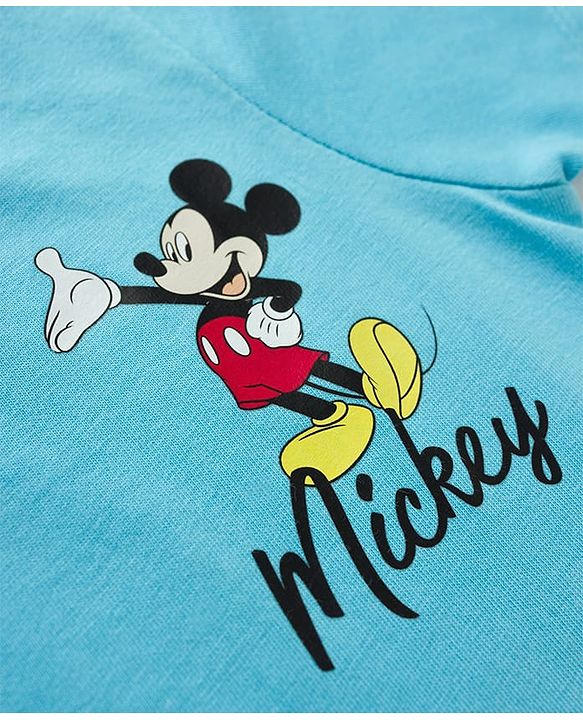 Babyhug Disney Single Jersey Knit Half Sleeves T-Shirts  With Mickey Mouse Graphic Pack Of 2 - White & Blue