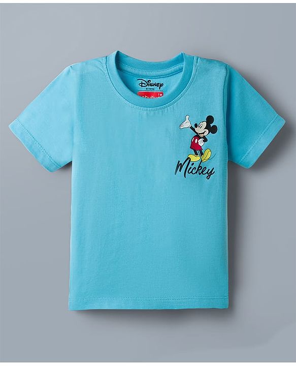 Babyhug Disney Single Jersey Knit Half Sleeves T-Shirts  With Mickey Mouse Graphic Pack Of 2 - White & Blue