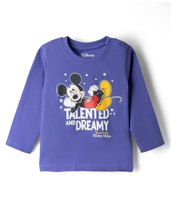 Babyhug Disney 100% Cotton Single Jersey Knit Full Sleeves T-Shirt & Pyjama Night Suit with Star & Mickey Mouse Print - Blue