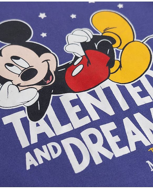 Babyhug Disney 100% Cotton Single Jersey Knit Full Sleeves T-Shirt & Pyjama Night Suit with Star & Mickey Mouse Print - Blue