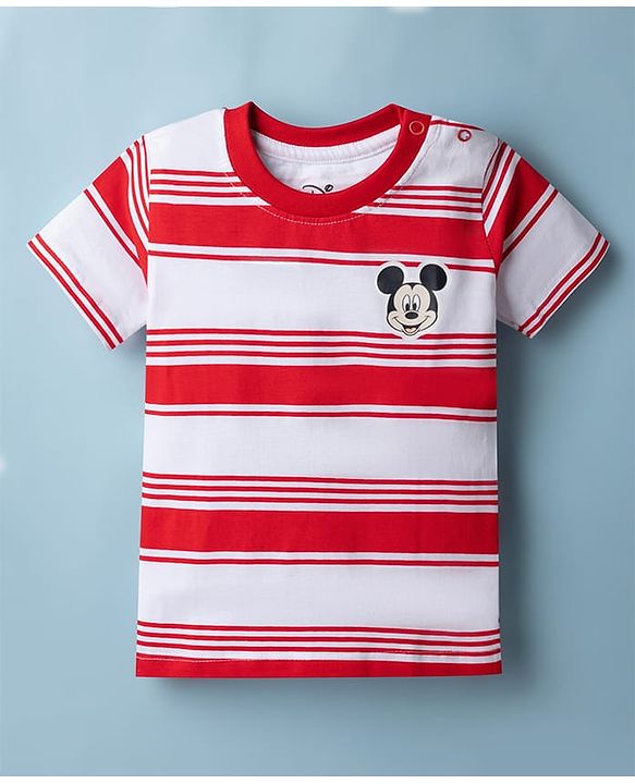 Babyhug Disney Single Jersey Knit Half Sleeves T-Shirts with Striped & Disney Print Pack of 2 - White