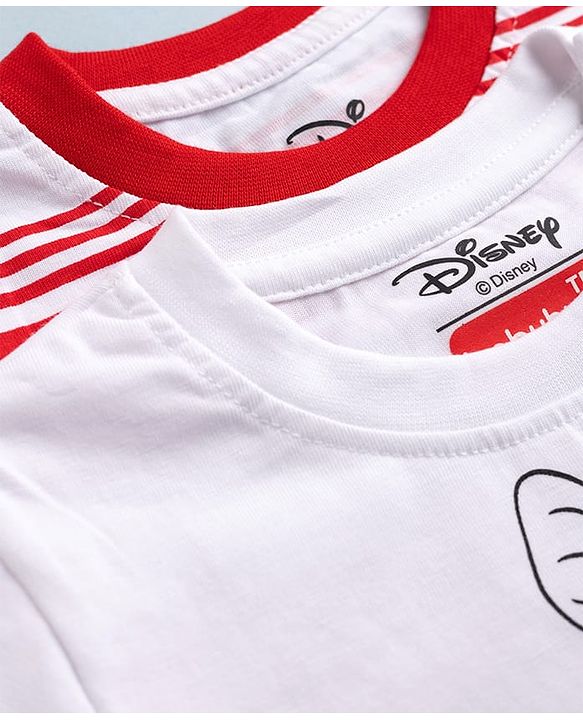 Babyhug Disney Single Jersey Knit Half Sleeves T-Shirts with Striped & Disney Print Pack of 2 - White