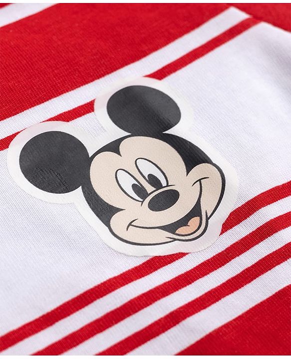 Babyhug Disney Single Jersey Knit Half Sleeves T-Shirts with Striped & Disney Print Pack of 2 - White
