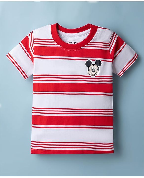 Babyhug Disney Single Jersey Knit Half Sleeves T-Shirts with Striped & Disney Print Pack of 2 - White
